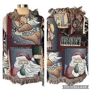 Upcycled Christmas Hoodie from Christmas Tapestry Blanket Handmade OOAK LARGE